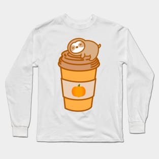 Cute Pumpkin Spice Latte Cup Sloth Long Sleeve T-Shirt